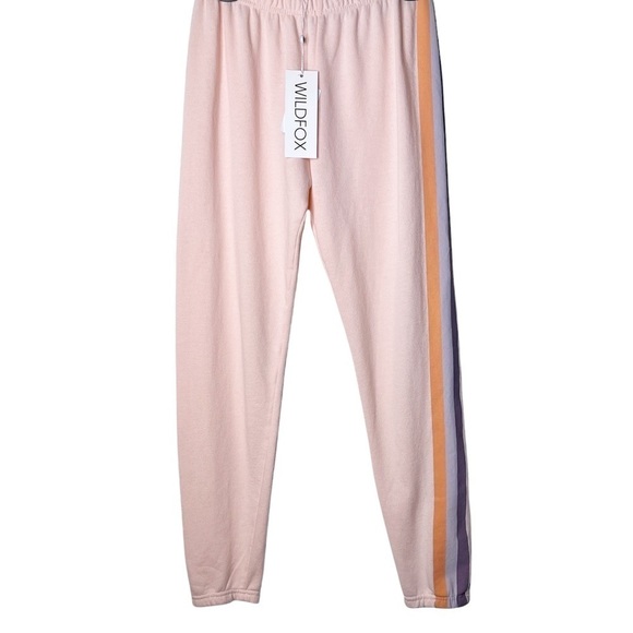 WILDFOX NWT Retro Grapefruit Striped Knox Jogger Pants Size Medium in Pink Salt - Picture 7 of 14